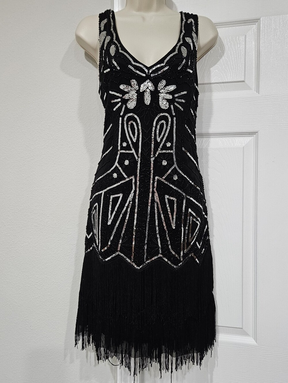 Black Sequin Fringe Mini Dress